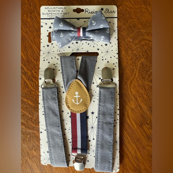 Rising Star Anchor Bow Tie and Suspenders Set ⚓️ Adjustable Infant/Toddler - Picture 1 of 6